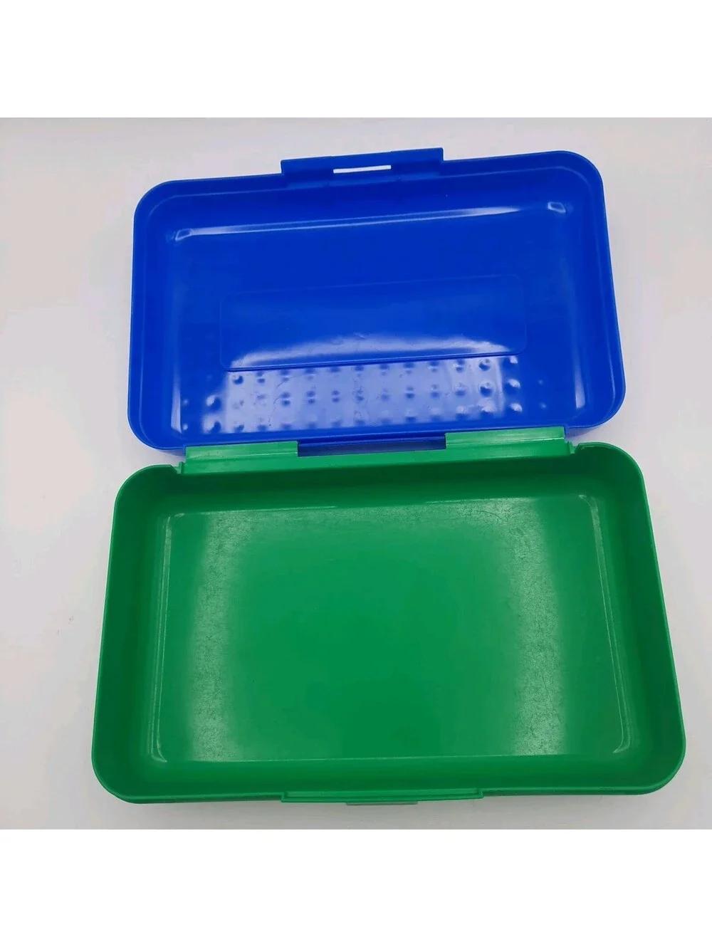 SpaceMaker Pencil Box Solid Blue Green 90s Vintage Plastic Storage Case USA